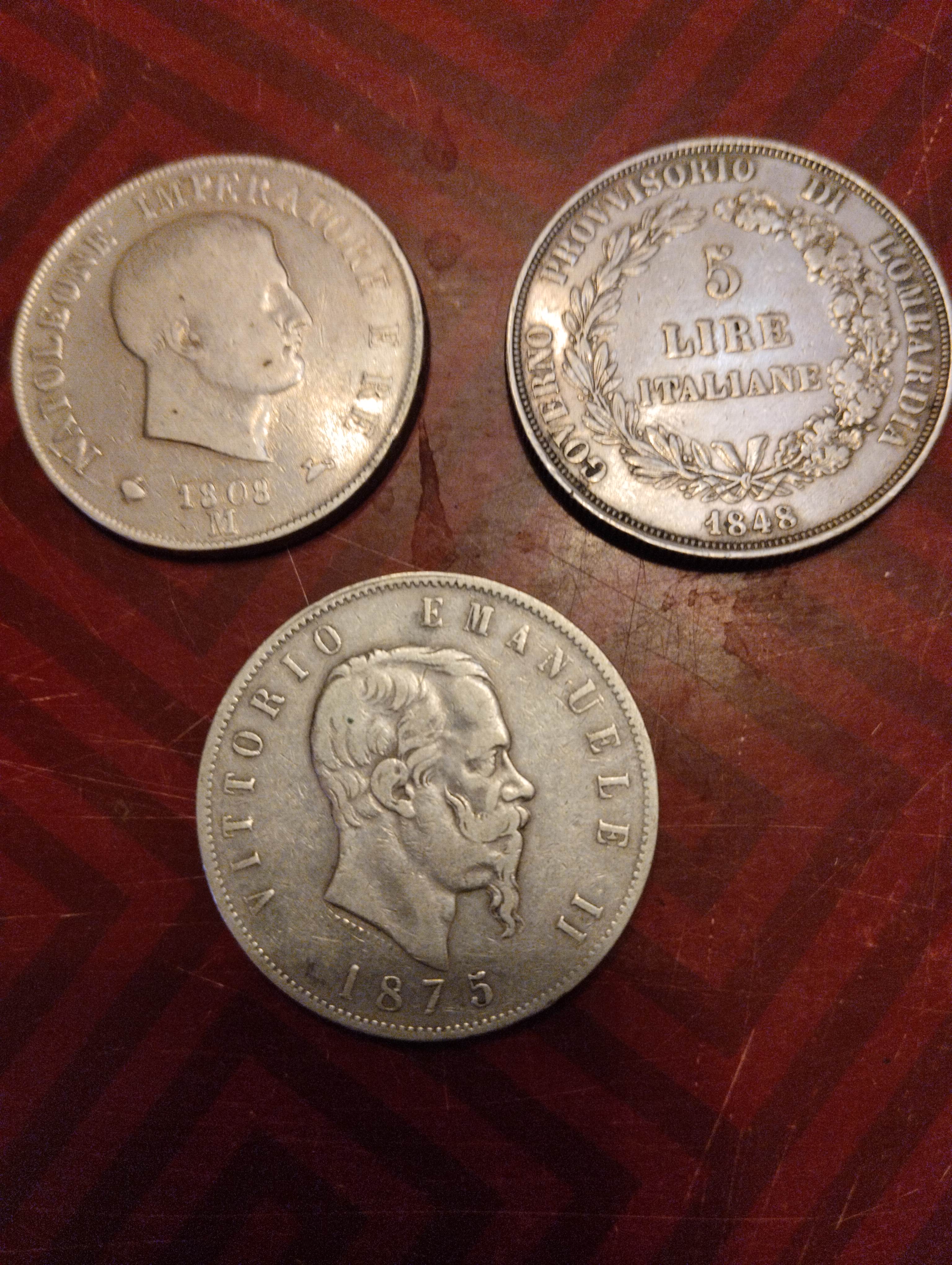 Trio di monete italiane storiche - Napoleone III, Governo Provvisorio e Vittorio Emanuele II