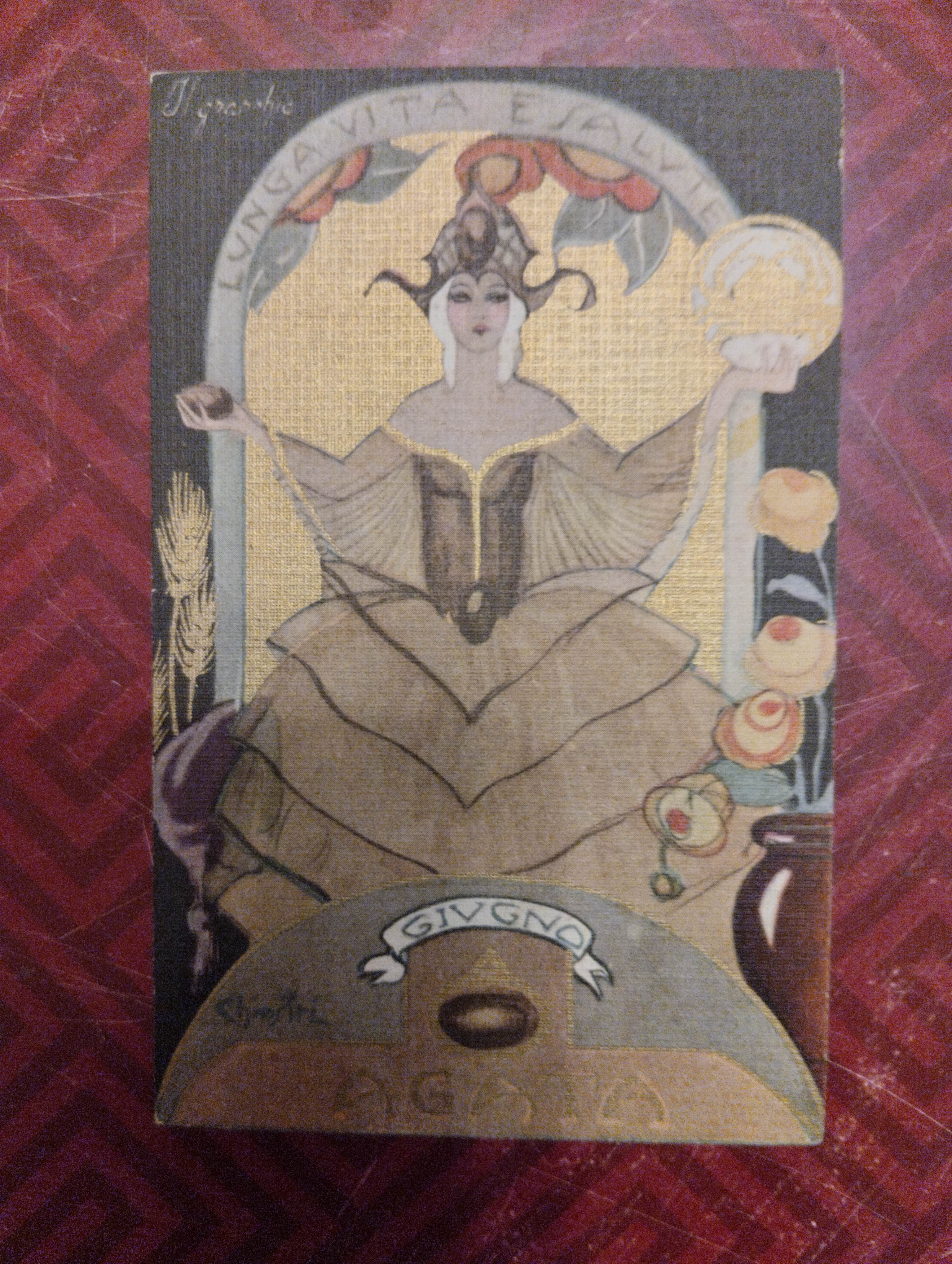 Cartolina Art Nouveau con figura allegorica femminile